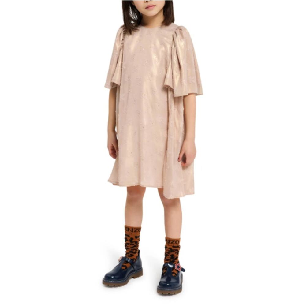 Kenzo Kids Girls Gold Logo Flutter Jacquard Lamé Dress Size 10A